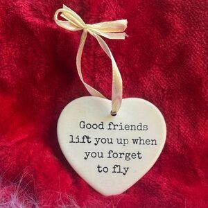 Friend Heart-Shaped Cream Ornament with Ribbon